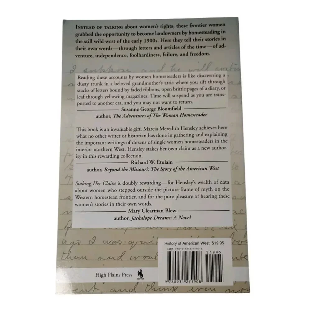 Staking Her Claim Women Homesteading In The West Book Frontier Landowners Letter